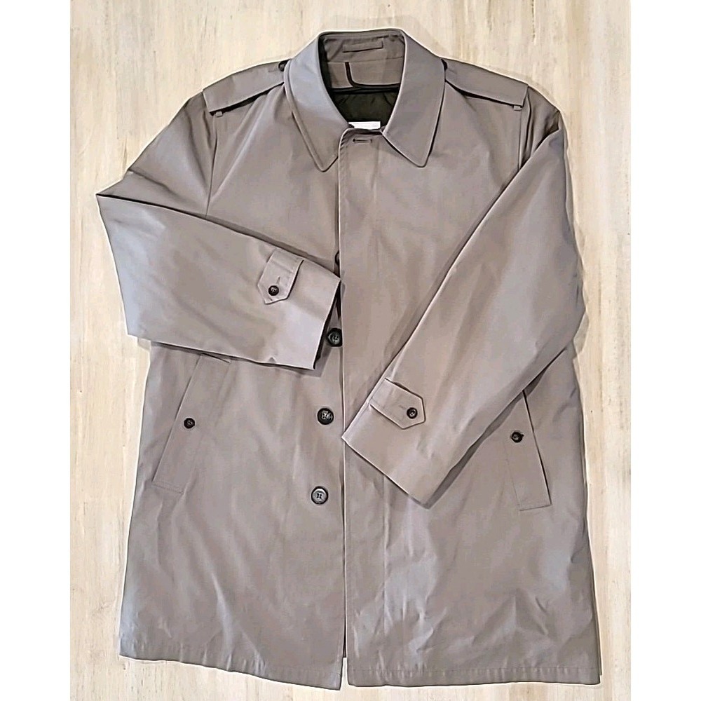 Mens Size 42 Regular London Fog Trench Rain Coat-Zip in Thinsulate Lining-Taupe